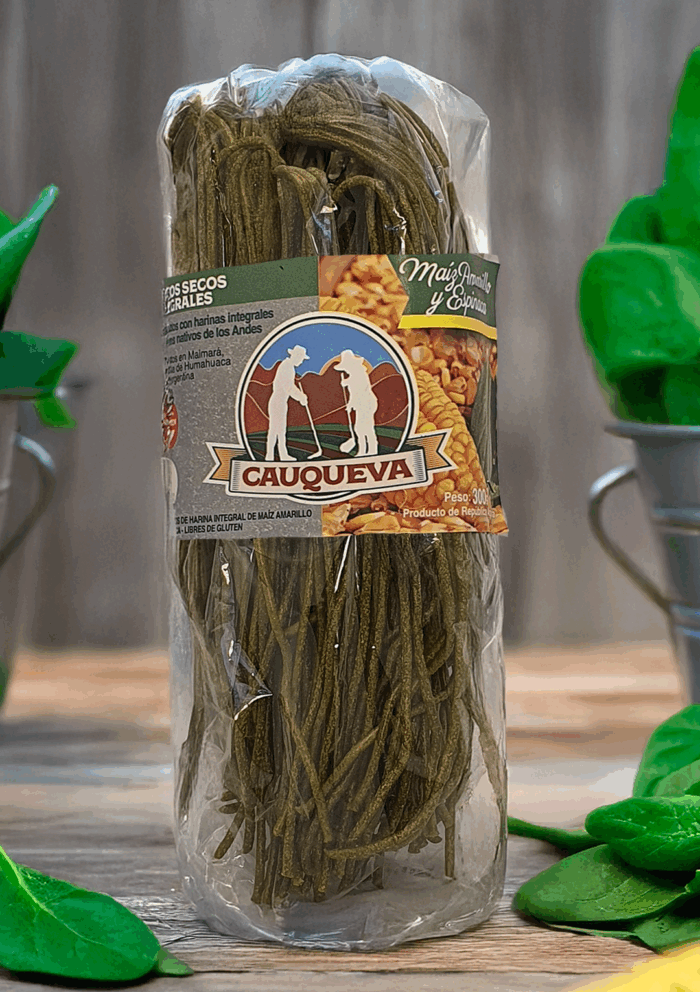 Fideos Cauqueva SIN TACC. Maíz amarillo y espinaca - Imagen 1